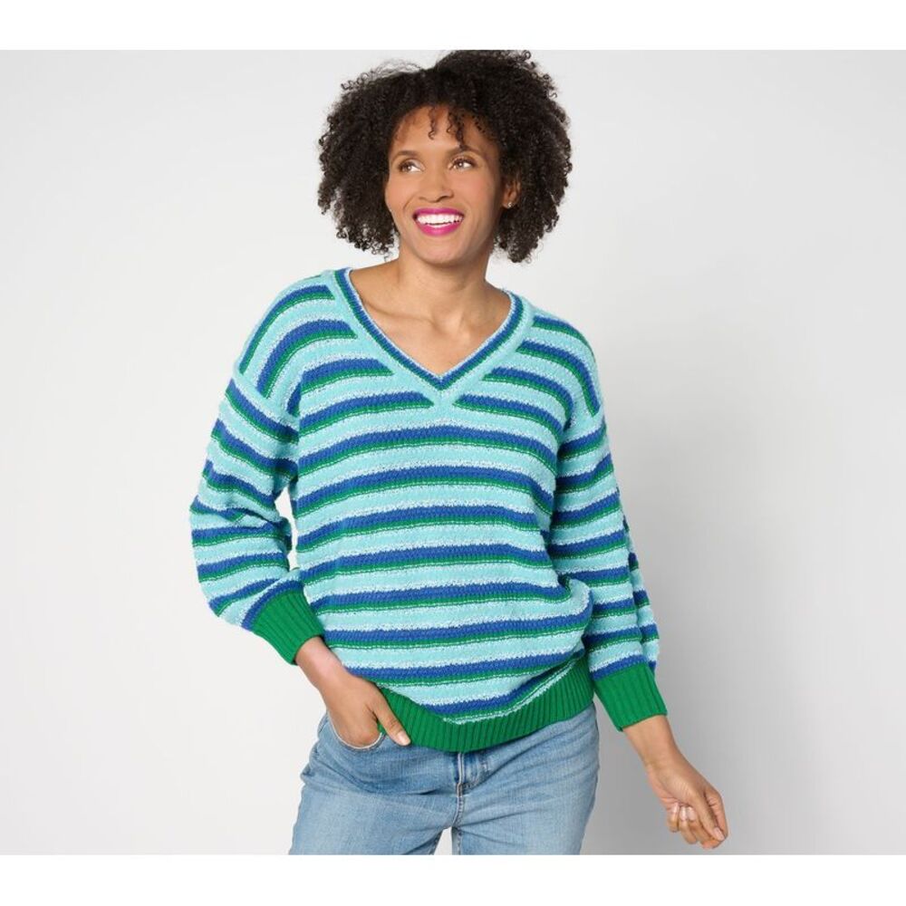 Isaac Mizrahi Live! Women's Top Plus Sz Sweater 5X Sleeve Textured Blue A640757
